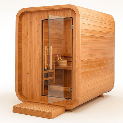Indoor Cedar Sauna Built for Home Wellness, Canadian Red Cedar Construction, Tempered Glass Door, Compact Design