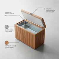 Cold Plunge Tub Designed for Daily Recovery, 304 Stainless Steel Basin, Cedar Cabinet, Touchscreen Controller — infographic
