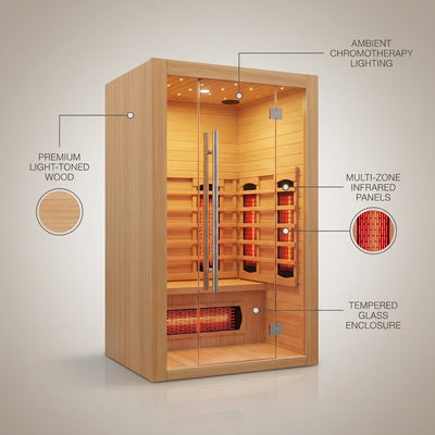 Infrared Sauna Cabin Designed for Home Wellness, FSC-Certified Wood, Multi-Zone Heating, Digital Controls