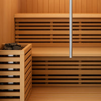 Indoor Sauna Built for Home Wellness, Canadian Hemlock Construction, Full Glass Front, Professional Heating