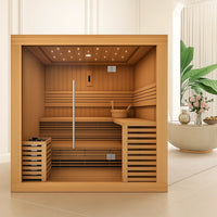 Indoor Sauna Built for Home Wellness, Canadian Hemlock Construction, Full Glass Front, Professional Heating